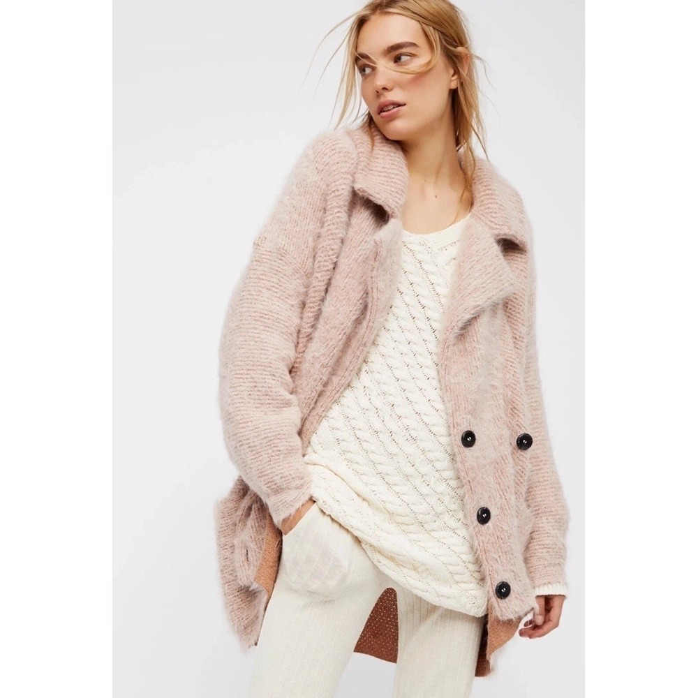 Free People Take Two Sweater Coat Sz XS $328 MSRP Alpaca Blend Oversized Boho